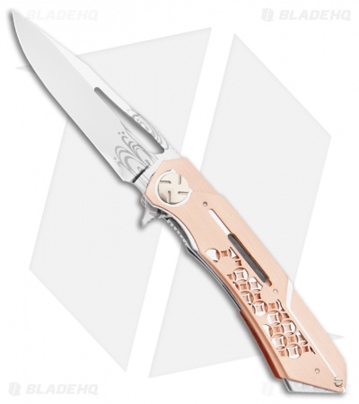 Dew Hara Custom Mini Mina Liner Lock Knife Shippo Copper (3.5" Wave Mirror)