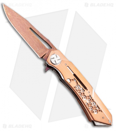 Dew Hara Custom Mini Mina Liner Lock Knife Copper/Stainless (3.5" Brainwave)