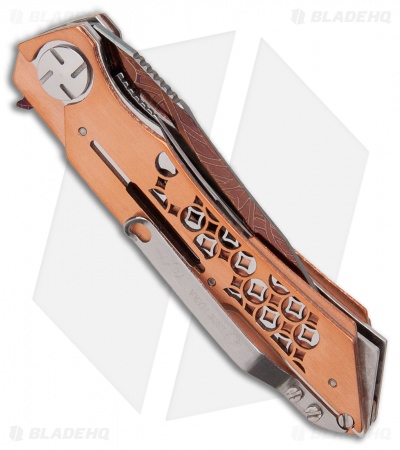 Dew Hara Custom Mini Mina Liner Lock Knife Copper/Stainless (3.5" Brainwave)