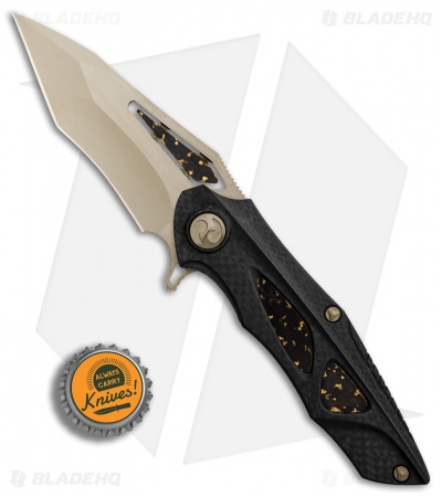 Dew Hara Custom Noah Liner Lock Knife Brass/Carbon Fiber (3.3 Mirror Polish)