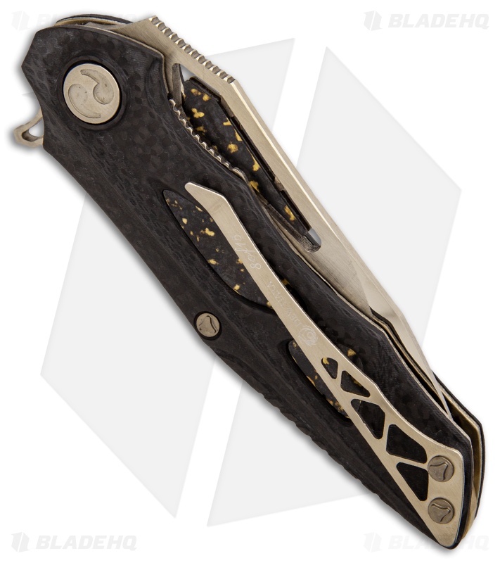 Dew Hara Custom Noah Liner Lock Knife Brass/Carbon Fiber (3.3 Mirror Polish)