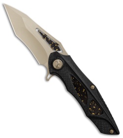 Dew Hara Custom Noah Liner Lock Knife Brass/Carbon Fiber (3.3 Mirror Polish)