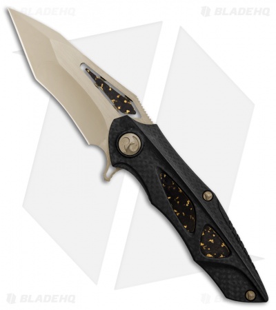 Dew Hara Custom Noah Liner Lock Knife Brass/Carbon Fiber (3.3 Mirror Polish)