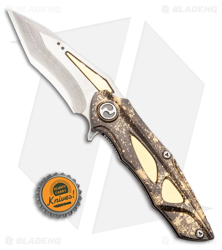 Dew Hara Custom Noah Liner Lock Knife Brass/Ginpaku Inlay (3.3