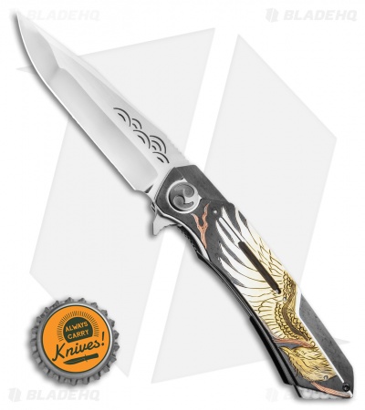 Dew Hara Custom Mina Liner Lock Knife Hand Engraved Phoenix Copper