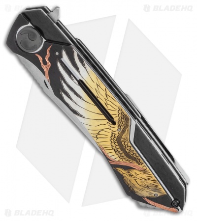 Dew Hara Custom Mina Liner Lock Knife Hand Engraved Phoenix Copper (3.5" Mirror)