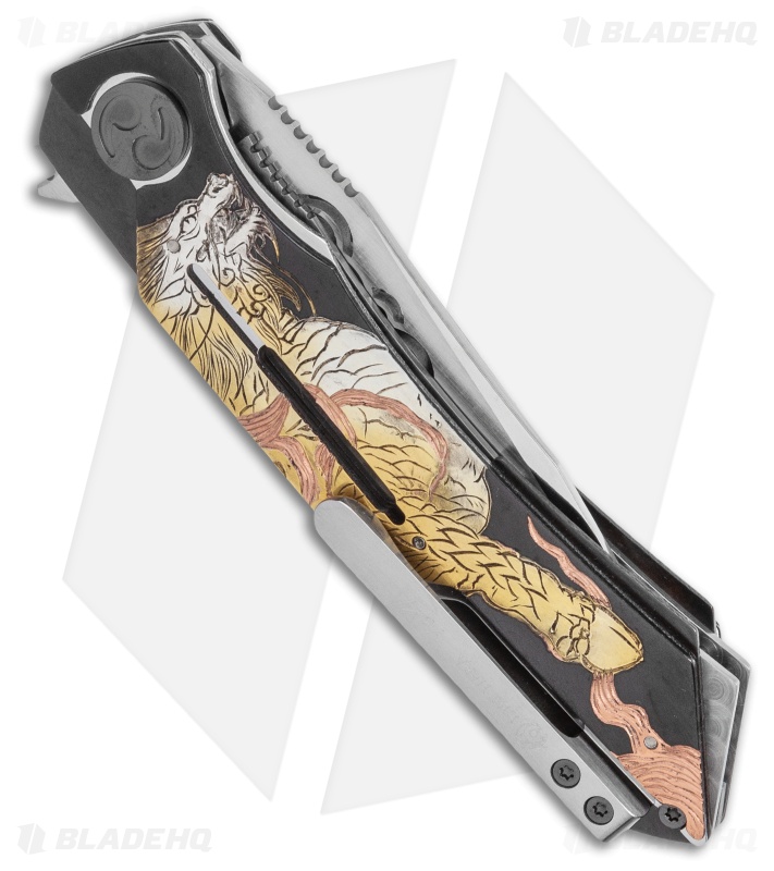 Dew Hara Custom Mina Liner Lock Knife Hand Engraved Phoenix Copper
