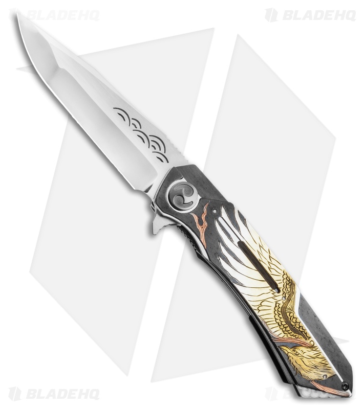 Dew Hara Custom Mina Liner Lock Knife Hand Engraved Phoenix Copper