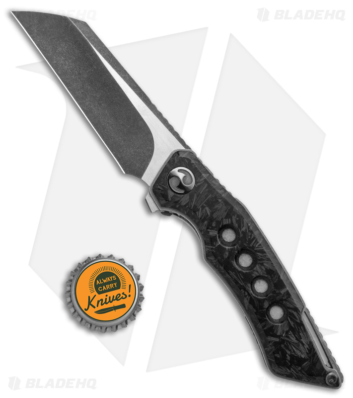 Dew Hara Custom Ray Liner Lock Knife Marble CF (3.5" Copperized Damascus)