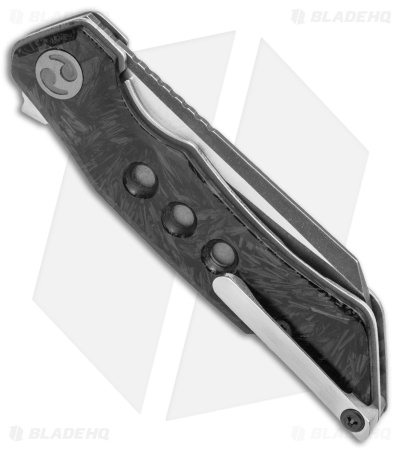 Dew Hara Custom Ray Liner Lock Knife Marble CF (3.5" Copperized Damascus)