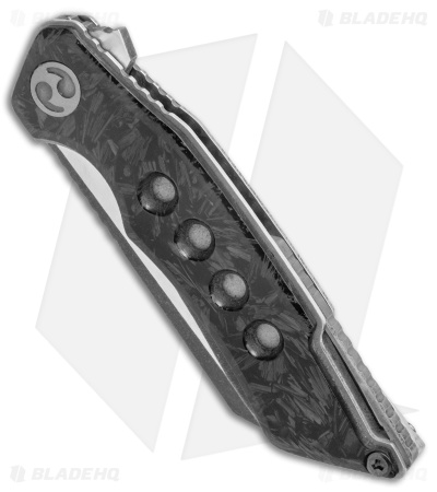 Dew Hara Custom Ray Liner Lock Knife Marble CF (3.5" Copperized Damascus)
