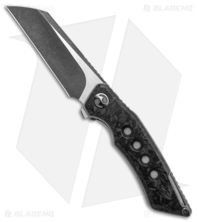 Dew Hara Custom Ray Liner Lock Knife Marble CF (3.5" Copperized Damascus)