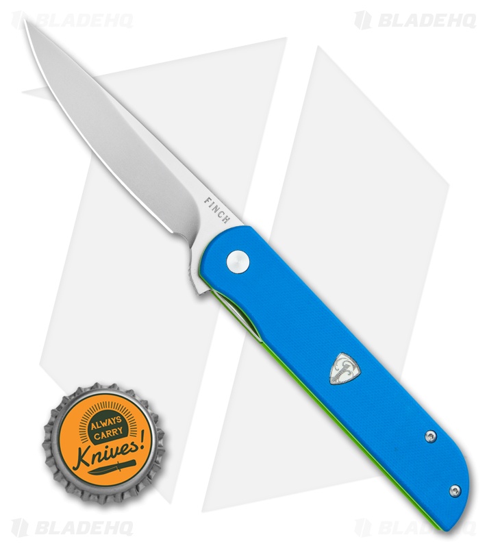 Finch Knife Co. Cimarron Liner Lock Knife Blue & Green G-10 (3.4" Bead Blast) 