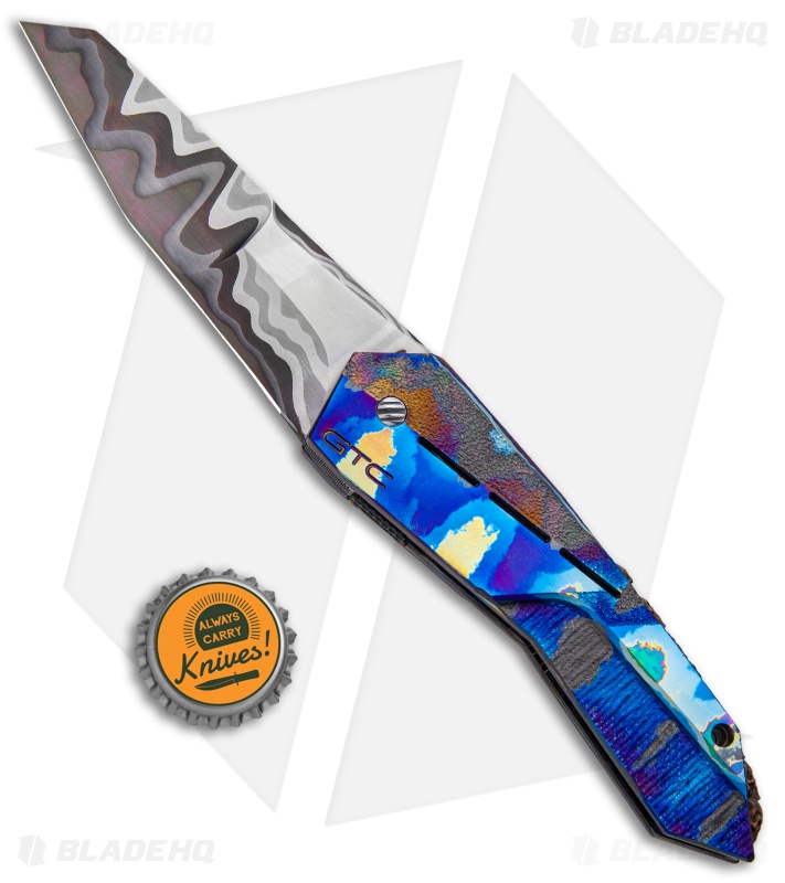 GTC Knives Custom Airborne SLT Frame Lock Knife Ti Damascus (3.75" San Mai) 