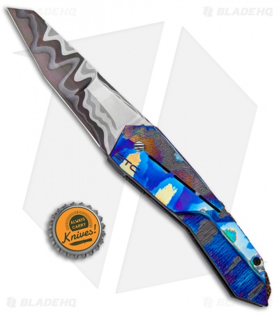 GTC Knives Custom Airborne SLT Frame Lock Knife Ti Damascus (3.75" San Mai) 