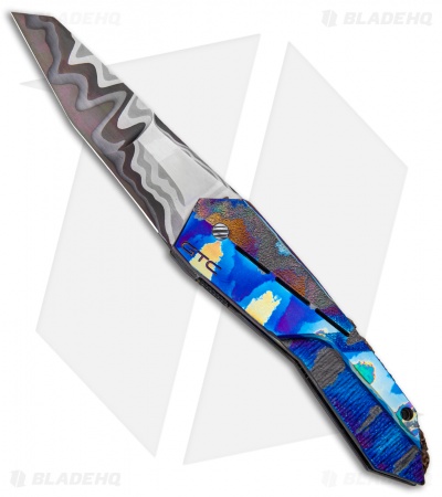 GTC Knives Custom Airborne SLT Frame Lock Knife Ti Damascus (3.75" San Mai) 