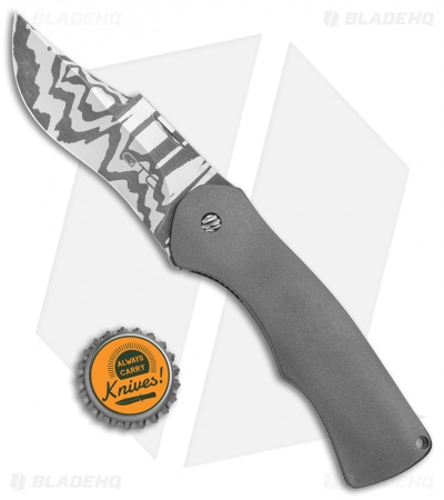 GTC Knives Custom Cowboy Flipper Frame Lock Knife Titanium (3.25" Damascus)