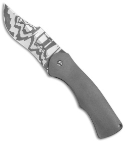 GTC Knives Custom Cowboy Flipper Frame Lock Knife Titanium (3.25" Damascus)