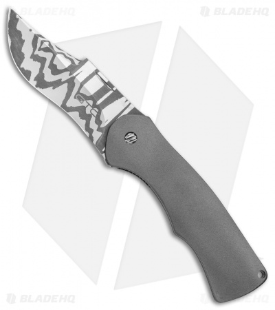 GTC Knives Custom Cowboy Flipper Frame Lock Knife Titanium (3.25" Damascus)
