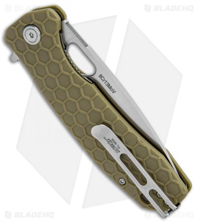 Honey Badger Knives Large Flipper Drop Point Green FRN (3.625" Satin) HB1003
