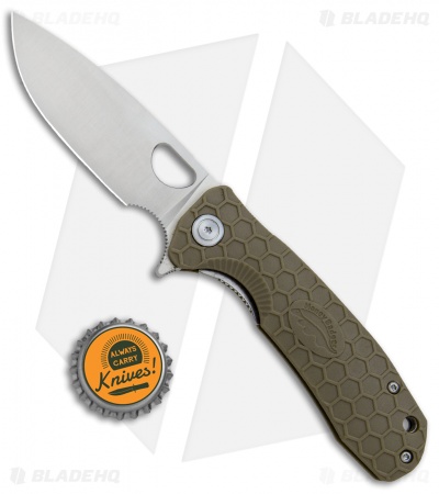 Honey Badger Knives Medium Flipper Drop Point Green FRN (3.25" Satin) HB1013