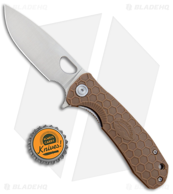 Honey Badger Knives Medium Flipper Drop Point Tan FRN (3.25" Satin) HB1012