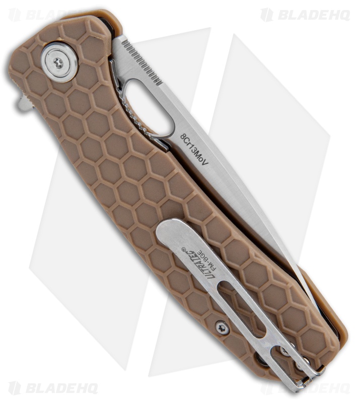 Honey Badger Knives Medium Flipper Drop Point Tan FRN (3.25" Satin) HB1012