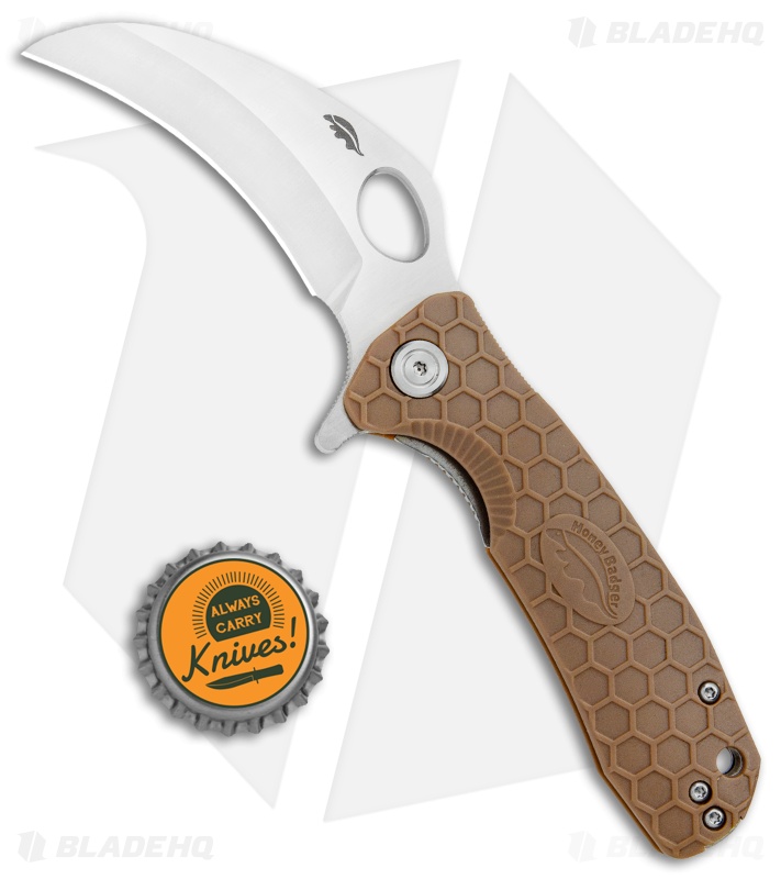Honey Badger Knives Medium Flipper Hawkbill Tan FRN (3" Satin)  HB1122