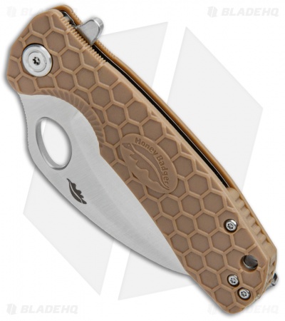 Honey Badger Knives Medium Flipper Hawkbill Tan FRN (3" Satin)  HB1122
