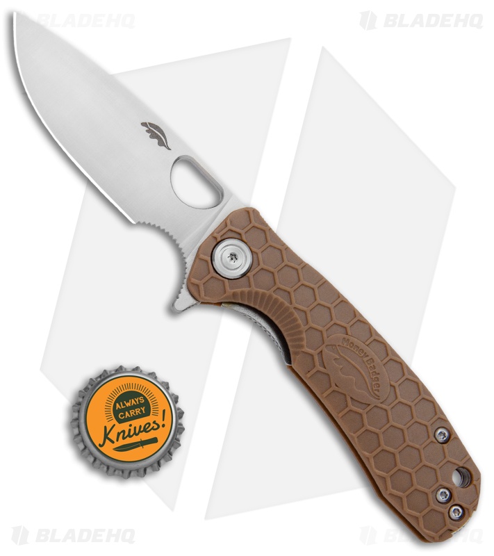 Honey Badger Knives Small Flipper Drop Point Tan FRN (3" Satin) HB1022