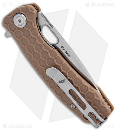 Honey Badger Knives Small Flipper Drop Point Tan FRN (3" Satin) HB1022