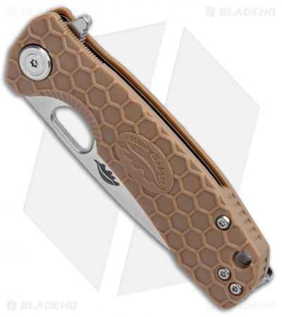 Honey Badger Knives Small Flipper Drop Point Tan FRN (3" Satin) HB1022