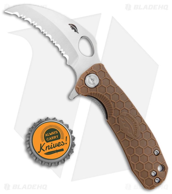 Honey Badger Knives Small Claw Serrated Tan FRN (2.75" Satin) HB1152