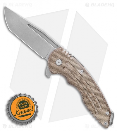 Jake Hoback Knives Husky Frame Lock Knife OD Green Micarta (3.8" Stonewash)