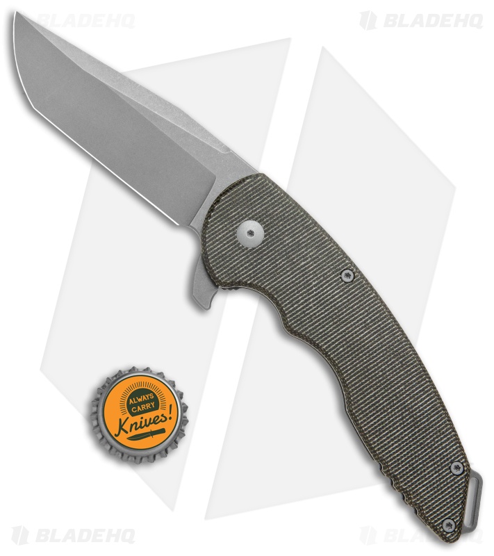 Jake Hoback Knives Slimline Frame Lock Knife Dark Green Micarta (3.8" Stonewash)