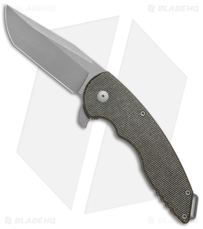 Jake Hoback Knives Slimline Frame Lock Knife Dark Green Micarta (3.8" Stonewash)