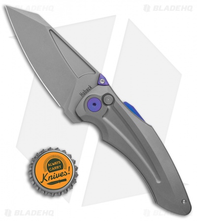 Jake Hoback Knives Sumo Button Lock Knife Stonewash/Purple Ti (3.25" BB/SW)