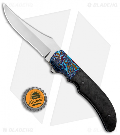 Jason Clark Custom Double X Liner Lock Knife Marble CF/Timascus (3.75" Satin)