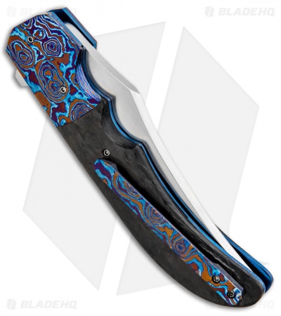 Jason Clark Custom Double X Liner Lock Knife Marble CF/Timascus (3.75" Satin)