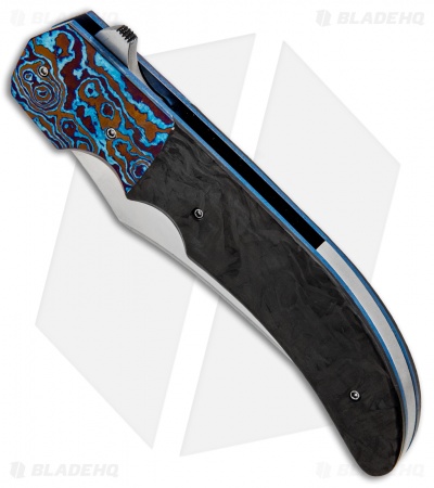 Jason Clark Custom Double X Liner Lock Knife Marble CF/Timascus (3.75" Satin)