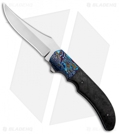 Jason Clark Custom Double X Liner Lock Knife Marble CF/Timascus (3.75" Satin)