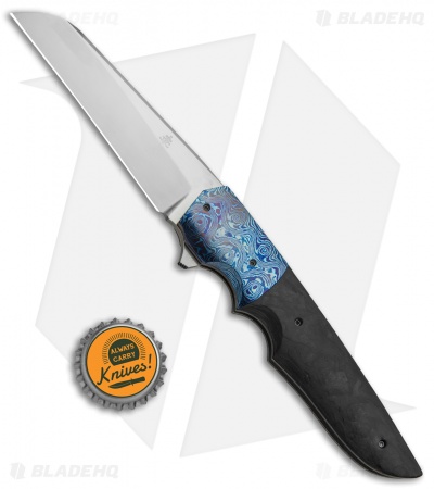 Jason Clark Custom Wharncliffe Flipper Timascus/Marbled CF (3.6" Satin)