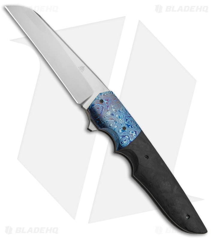 Jason Clark Custom Wharncliffe Flipper Timascus/Marbled CF (3.6" Satin)