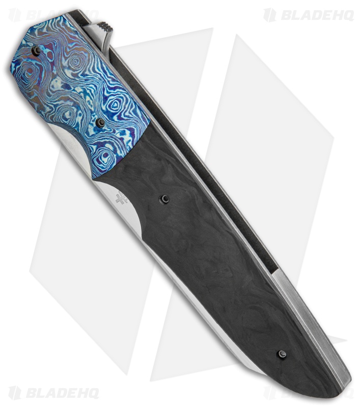Jason Clark Custom Wharncliffe Flipper Timascus/Marbled CF (3.6" Satin)