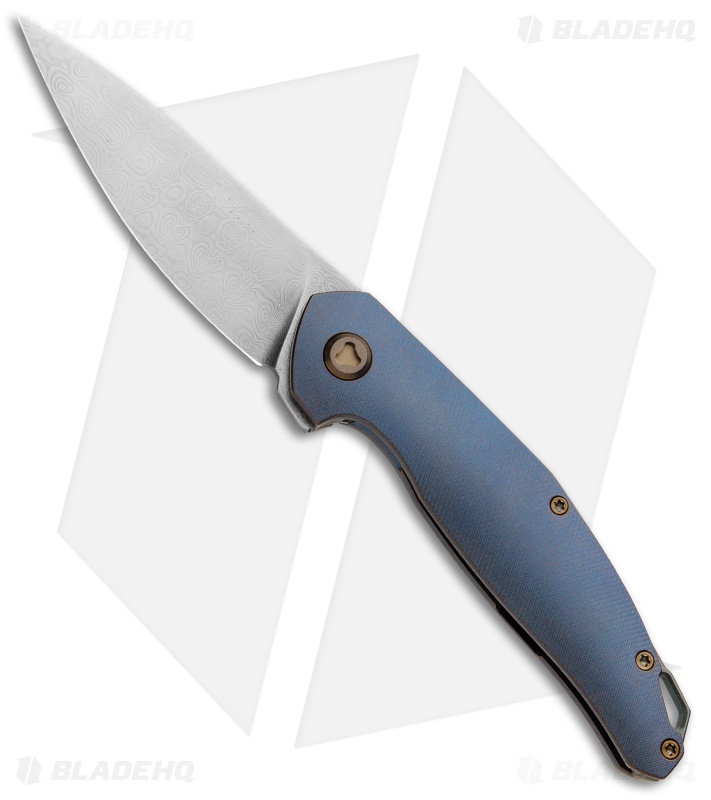 Jens Anso Knives Custom Neo Knife Blue Titanium (3.25" Damasteel)