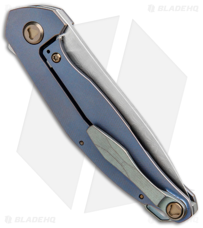 Jens Anso Knives Custom Neo Knife Blue Titanium (3.25" Damasteel)