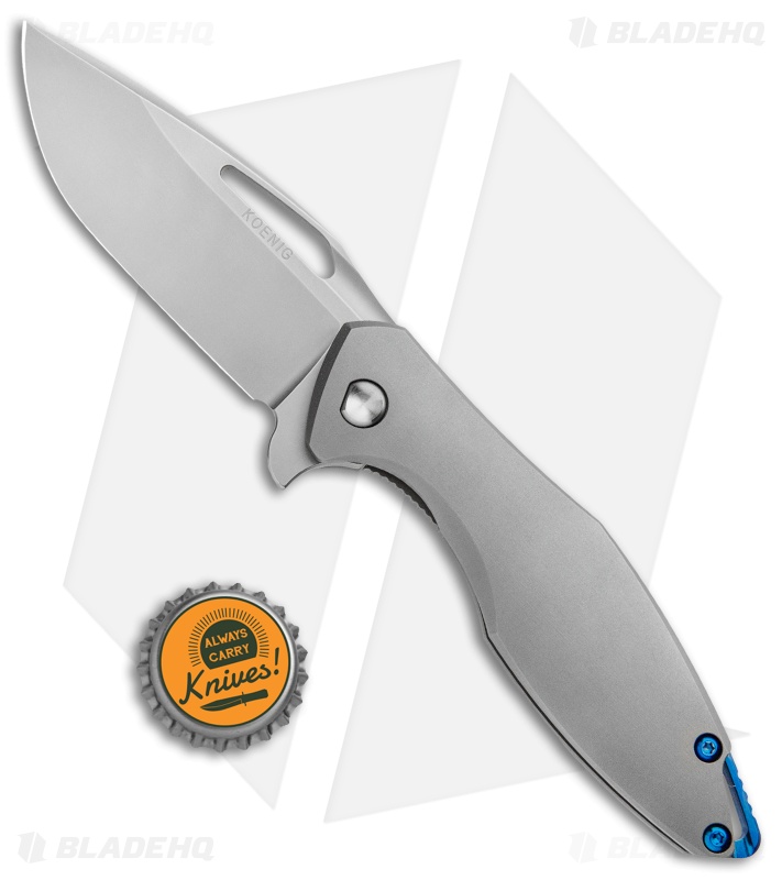 Koenig Arius Frame Lock Knife Bead Blast Titanium w/LP Blue (3.5" Stonewash)