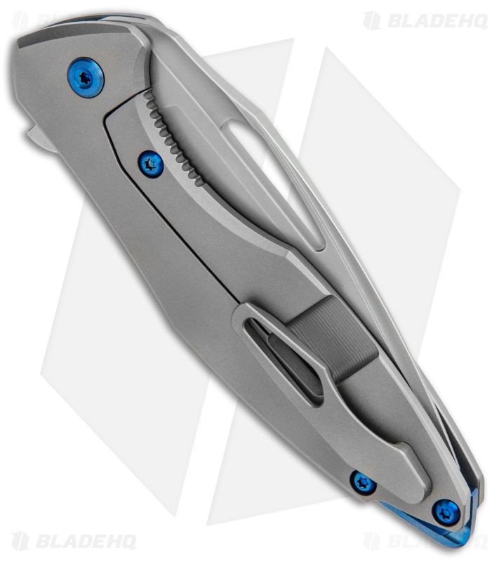Koenig Arius Frame Lock Knife Bead Blast Titanium w/LP Blue (3.5" Stonewash)