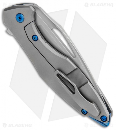 Koenig Arius Frame Lock Knife Bead Blast Titanium w/LP Blue (3.5" Stonewash)