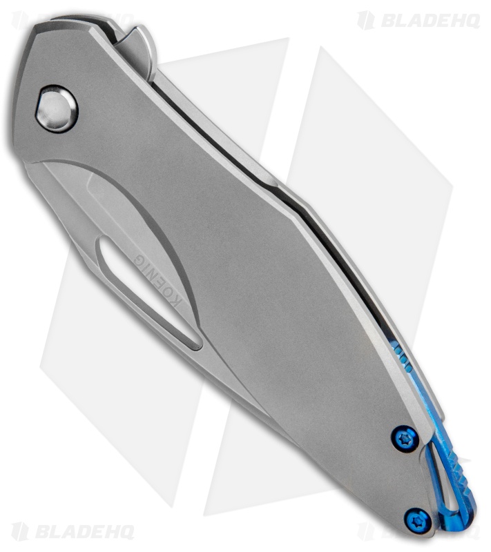 Koenig Arius Frame Lock Knife Bead Blast Titanium w/LP Blue (3.5" Stonewash)